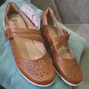 BareTraps Brown Flats with Strap Detail